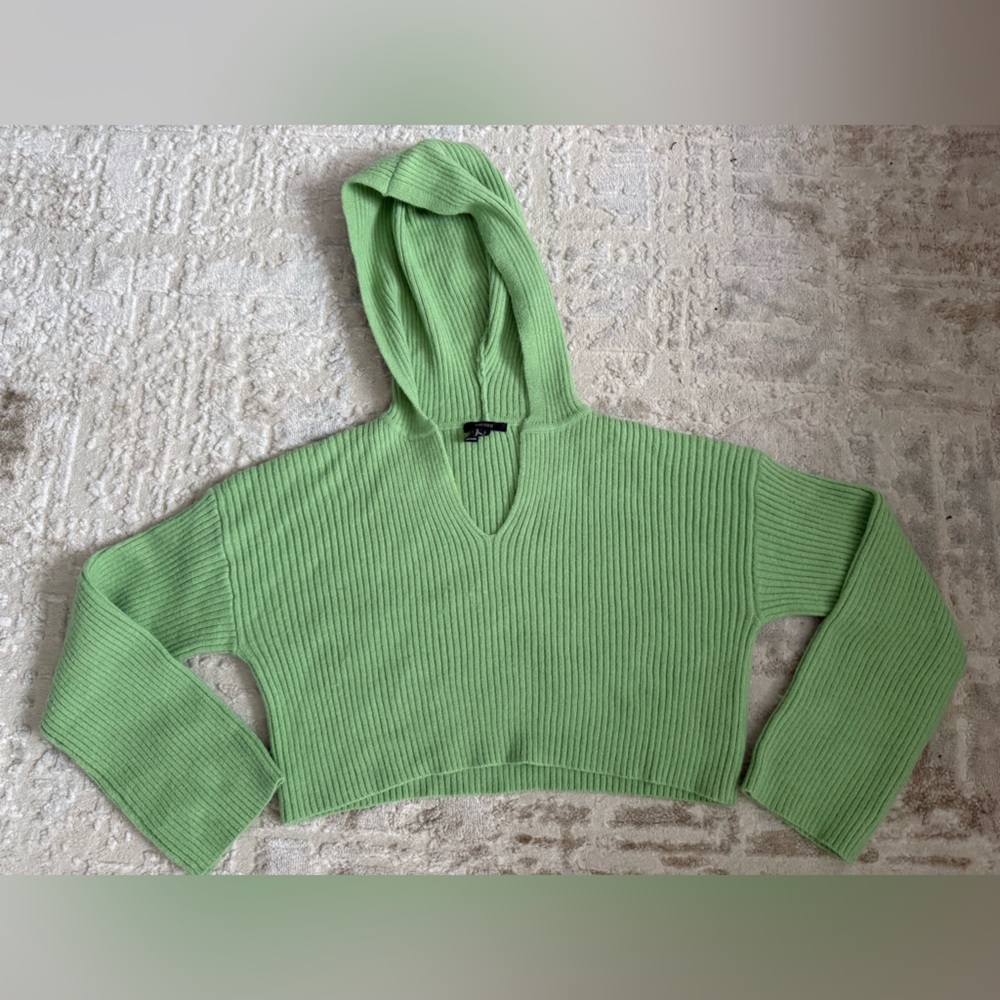 Forever 21 Light Green Ribbed Knit Women's Hoodie Sweater
